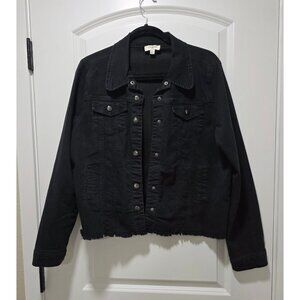 Umgee Womens Black Frayed Hem Denim Jacket L